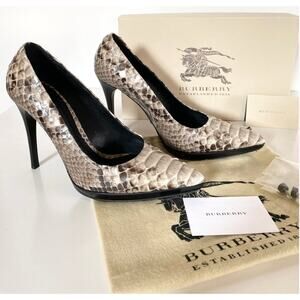 Burberry Otis Pelham 110 Python Snakeskin Platform Pumps EU 40 US 10 Stone 4.5”